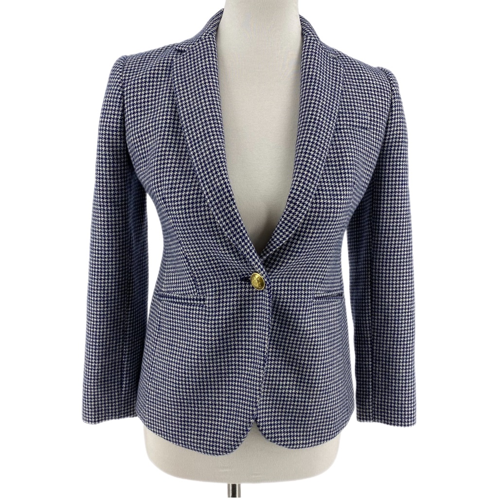 J. Crew Blue & White Houndstooth Campbell Blazer Jacket